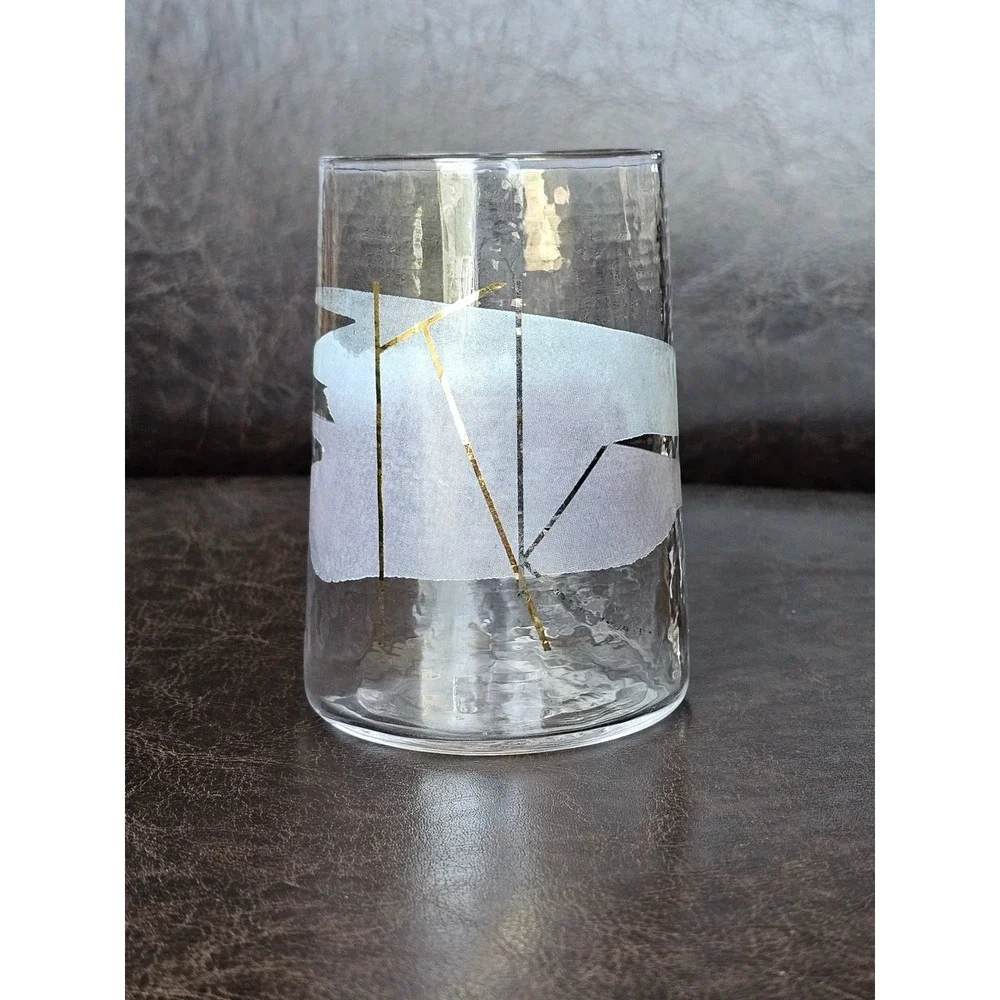 Anthropologie Abstract Watercolor Monogram Initial K Glass Tumbler Juice Cup 4.5